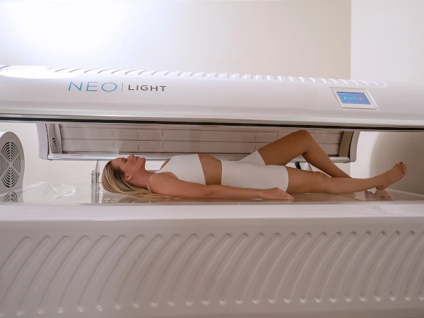 Neobed light therapy bed open in the VitalWave studio